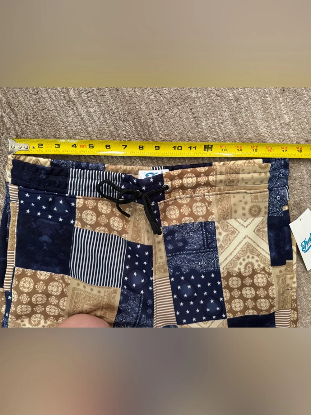 Men's Patchwork Bandana Navy & Tan Shorts Size Large